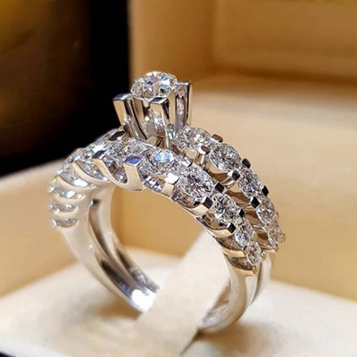 Seria 2 bucăți/set! Set inele rotunde cu cristal alb Milangirl la modă pentru femei, fete, nuntă, petrecere, bijuterii de modă