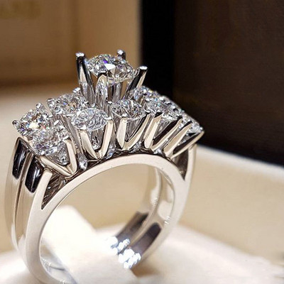 Seria 2 bucăți/set! Set inele rotunde cu cristal alb Milangirl la modă pentru femei, fete, nuntă, petrecere, bijuterii de modă