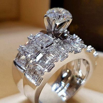 Seria 2 bucăți/set! Set inele rotunde cu cristal alb Milangirl la modă pentru femei, fete, nuntă, petrecere, bijuterii de modă