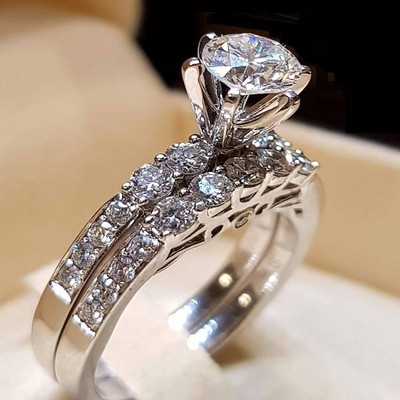 Seria 2 bucăți/set! Set inele rotunde cu cristal alb Milangirl la modă pentru femei, fete, nuntă, petrecere, bijuterii de modă