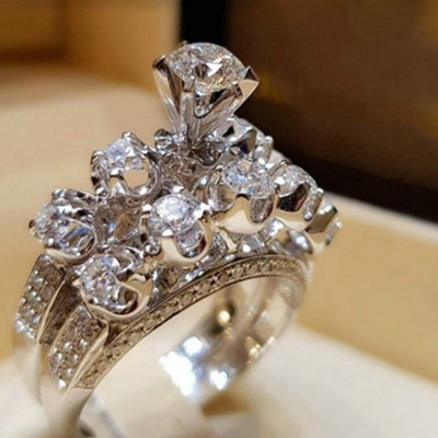 Seria 2 bucăți/set! Set inele rotunde cu cristal alb Milangirl la modă pentru femei, fete, nuntă, petrecere, bijuterii de modă