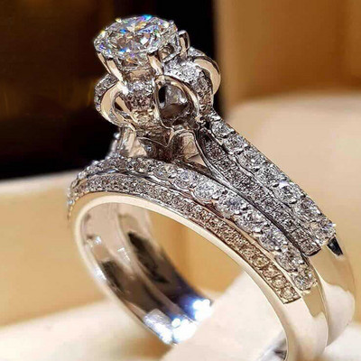 Seria 2 bucăți/set! Set inele rotunde cu cristal alb Milangirl la modă pentru femei, fete, nuntă, petrecere, bijuterii de modă