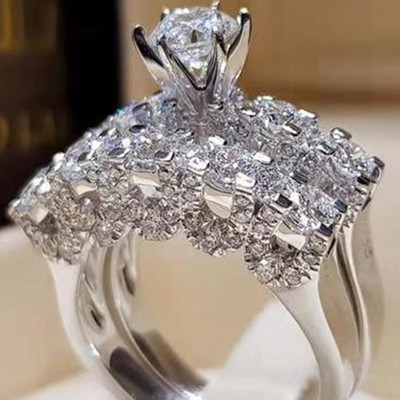 Seria 2 bucăți/set! Set inele rotunde cu cristal alb Milangirl la modă pentru femei, fete, nuntă, petrecere, bijuterii de modă