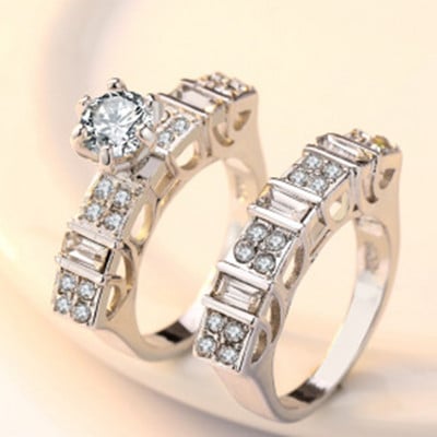 Seria 2 bucăți/set! Set inele rotunde cu cristal alb Milangirl la modă pentru femei, fete, nuntă, petrecere, bijuterii de modă