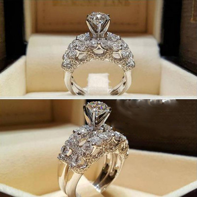 Seria 2 bucăți/set! Set inele rotunde cu cristal alb Milangirl la modă pentru femei, fete, nuntă, petrecere, bijuterii de modă