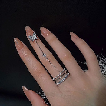 Κορεάτικο Punk Ασημί Χρώμα Κρυστάλλινο Δαχτυλίδια πεταλούδας για Γυναικείες Κορίτσια Μόδα Γεωμετρικά Δαχτυλίδι Φαρδιά Αλυσίδα Δάχτυλο Κοσμήματα Δώρο