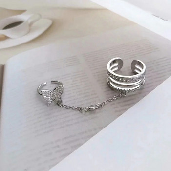 Корейски пънк сребърни кристални пръстени с пеперуди за жени Момичета Модни геометрични широки вериги Пръстени за пръсти Парти бижута Подарък