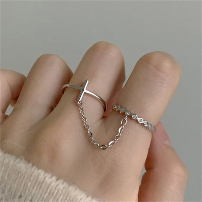 Корейски пънк сребърни кристални пръстени с пеперуди за жени Момичета Модни геометрични широки вериги Пръстени за пръсти Парти бижута Подарък