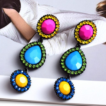 Νέου σχεδίου Μακριά μεταλλικά πολύχρωμα κρυστάλλινα σκουλαρίκια σταγόνας κρεμαστά κοσμήματα υψηλής ποιότητας μόδας για γυναίκες
