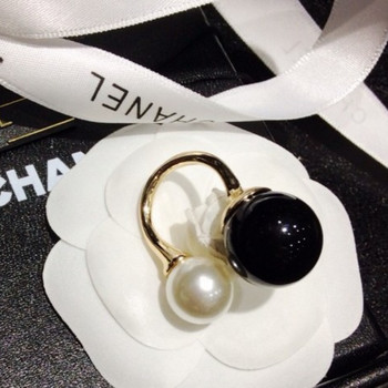 Пръстени за жени 1 бр. Шик Мода Двойна перла Бял Черен отварящ се Регулируем пръстен Подарък Нови пръстени Тенденция 2021 г.