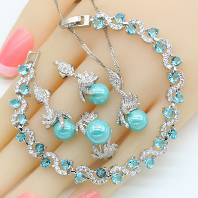 Balto perlo sidabro spalvos vestuvinių papuošalų rinkiniai moterims auskarai karoliai pakabukas žiedas cirkonio apyrankė gimtadienio dovana