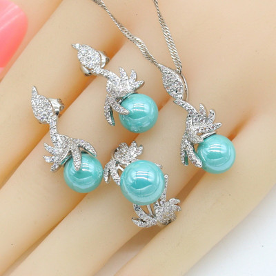 Balto perlo sidabro spalvos vestuvinių papuošalų rinkiniai moterims auskarai karoliai pakabukas žiedas cirkonio apyrankė gimtadienio dovana