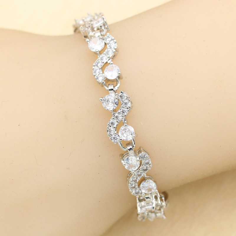 Balto perlo sidabro spalvos vestuvinių papuošalų rinkiniai moterims auskarai karoliai pakabukas žiedas cirkonio apyrankė gimtadienio dovana