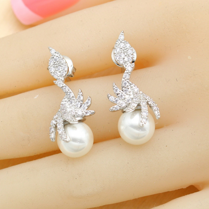 Balto perlo sidabro spalvos vestuvinių papuošalų rinkiniai moterims auskarai karoliai pakabukas žiedas cirkonio apyrankė gimtadienio dovana