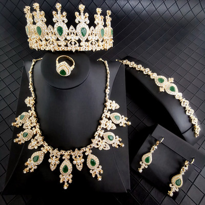 Klasszikus elegáns menyasszonyi kiegészítők török női esküvőhöz kristály strassz korona nyaklánc fülbevaló karkötő gyűrű 5 darab