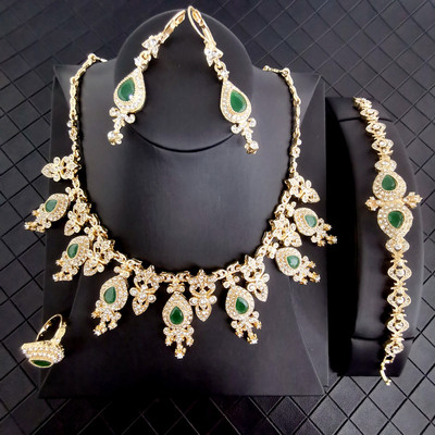 Klasszikus elegáns menyasszonyi kiegészítők török női esküvőhöz kristály strassz korona nyaklánc fülbevaló karkötő gyűrű 5 darab