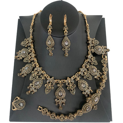 Klasszikus elegáns menyasszonyi kiegészítők török női esküvőhöz kristály strassz korona nyaklánc fülbevaló karkötő gyűrű 5 darab