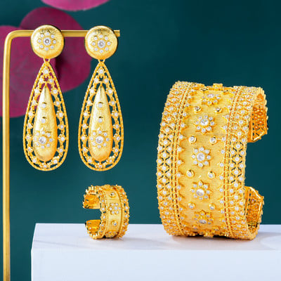 GODKI Vintage Royal 3 DB zöld CZ luxus afrikai ékszer szett nőknek esküvői parti cirkon kristály Dubai menyasszonyi ékszer szett ajándék