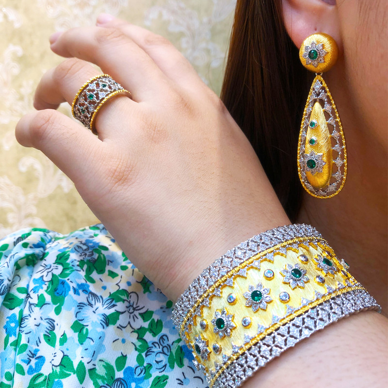 GODKI Vintage Royal 3 DB zöld CZ luxus afrikai ékszer szett nőknek esküvői parti cirkon kristály Dubai menyasszonyi ékszer szett ajándék