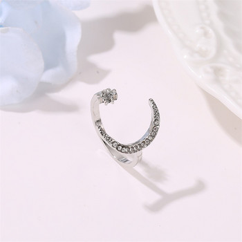 Пръстен с лунна звезда с циркон за жени от неръждаема стомана, сребърен цвят, регулируем пръстен за пръсти, сватбени естетични бижута, подарък Bijoux Femme