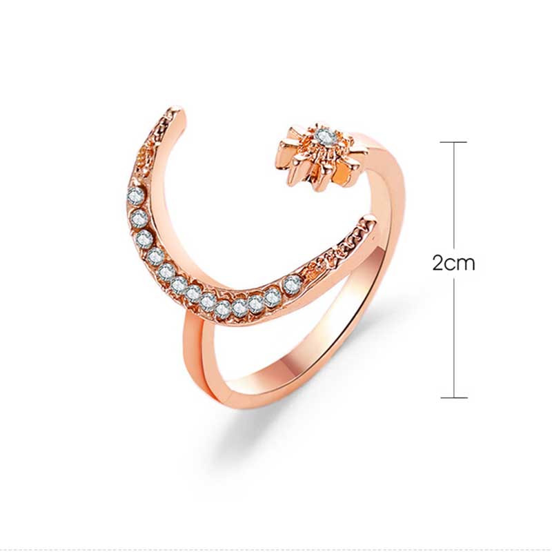 Prsten s mjesečevom zvijezdom od cirkona za žene Podesivi prsten od nehrđajućeg čelika srebrne boje za prste Vjenčani estetski nakit Poklon Bijoux Femme