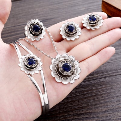 Mieli mėlyno kalnų krištolinio akmens Etiopijos papuošalų rinkiniai pakabukų karoliai / auskarai / žiedas Auksinė plokštelė Afrikos nuotakos vestuvių Eritrėjos rinkinys