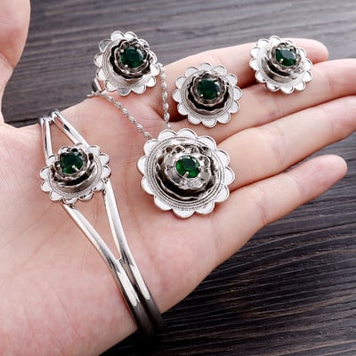 Mieli mėlyno kalnų krištolinio akmens Etiopijos papuošalų rinkiniai pakabukų karoliai / auskarai / žiedas Auksinė plokštelė Afrikos nuotakos vestuvių Eritrėjos rinkinys