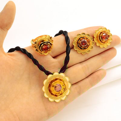 Mieli mėlyno kalnų krištolinio akmens Etiopijos papuošalų rinkiniai pakabukų karoliai / auskarai / žiedas Auksinė plokštelė Afrikos nuotakos vestuvių Eritrėjos rinkinys