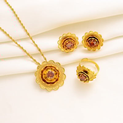 Mieli mėlyno kalnų krištolinio akmens Etiopijos papuošalų rinkiniai pakabukų karoliai / auskarai / žiedas Auksinė plokštelė Afrikos nuotakos vestuvių Eritrėjos rinkinys