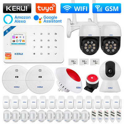 KERUI W181 Tuya išmanioji signalizacijos sistema WIFI GSM Wiress namų signalizacijos palaikymas Alexa judesio jutiklis, langas, durų jutiklis, IP kamera