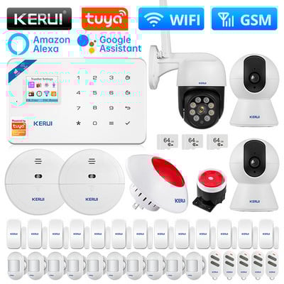 KERUI W181 Tuya išmanioji signalizacijos sistema WIFI GSM Wiress namų signalizacijos palaikymas Alexa judesio jutiklis, langas, durų jutiklis, IP kamera