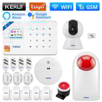 KERUI W181 Tuya išmanioji signalizacijos sistema WIFI GSM Wiress namų signalizacijos palaikymas Alexa judesio jutiklis, langas, durų jutiklis, IP kamera