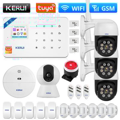 KERUI W181 Tuya išmanioji signalizacijos sistema WIFI GSM Wiress namų signalizacijos palaikymas Alexa judesio jutiklis, langas, durų jutiklis, IP kamera