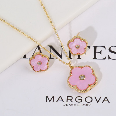 Saulės gėlių karoliai ir auskarų rinkinys moterims Dubajaus papuošalų rinkiniai Prabangūs papuošalų dizainerio auskarai Klasikiniai žavūs dobilų karoliai