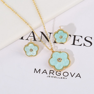 Saulės gėlių karoliai ir auskarų rinkinys moterims Dubajaus papuošalų rinkiniai Prabangūs papuošalų dizainerio auskarai Klasikiniai žavūs dobilų karoliai