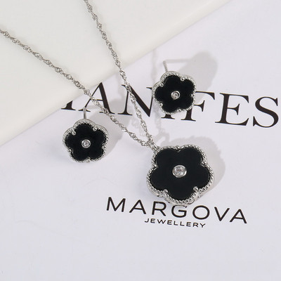 Saulės gėlių karoliai ir auskarų rinkinys moterims Dubajaus papuošalų rinkiniai Prabangūs papuošalų dizainerio auskarai Klasikiniai žavūs dobilų karoliai