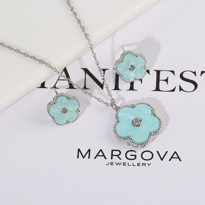 Saulės gėlių karoliai ir auskarų rinkinys moterims Dubajaus papuošalų rinkiniai Prabangūs papuošalų dizainerio auskarai Klasikiniai žavūs dobilų karoliai