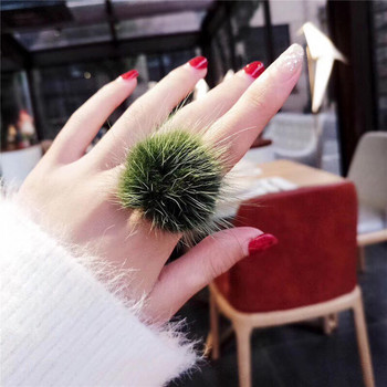 Fashion Fluffy Mink Fur Ball Pompom Ring Boho Γνήσιο μαλακό δέρμα Δαχτυλίδια πάρτι για γυναίκες Δώρα με ρυθμιζόμενο μέγεθος