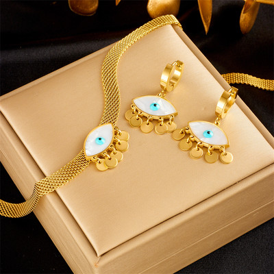 DIEYURO 316L din oțel inoxidabil cu ochi albaștri pandantiv colier cercei pentru femei Choker de înaltă calitate Set de bijuterii care nu se estompează Cadouri