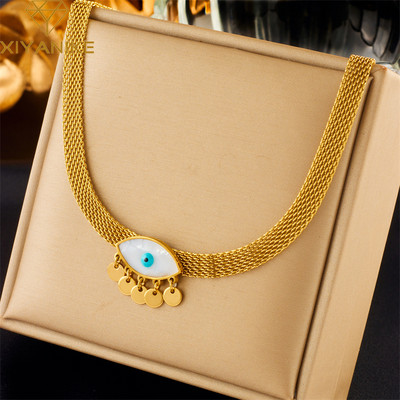 DIEYURO 316L din oțel inoxidabil cu ochi albaștri pandantiv colier cercei pentru femei Choker de înaltă calitate Set de bijuterii care nu se estompează Cadouri