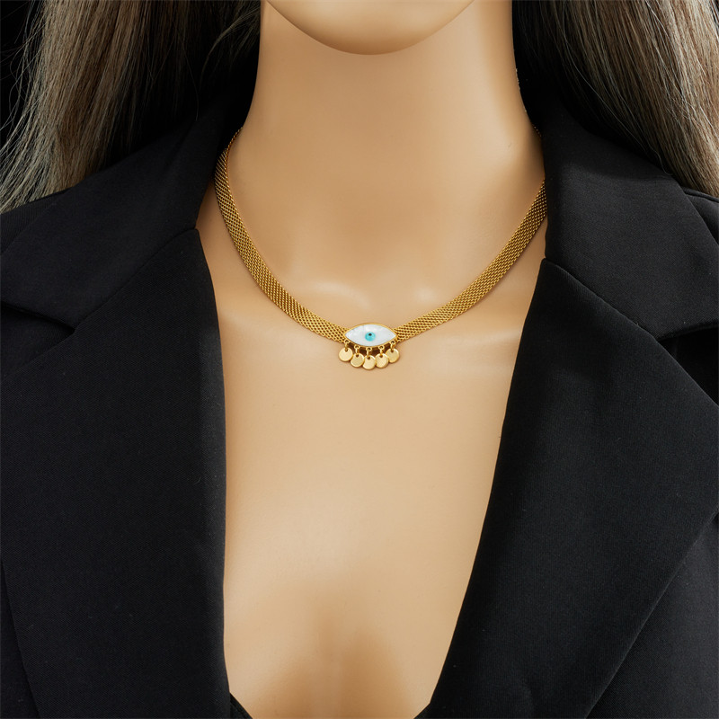 DIEYURO 316L din oțel inoxidabil cu ochi albaștri pandantiv colier cercei pentru femei Choker de înaltă calitate Set de bijuterii care nu se estompează Cadouri