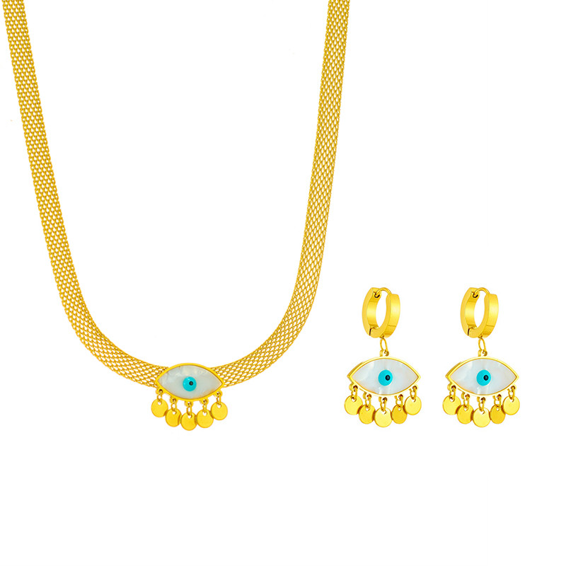 DIEYURO 316L din oțel inoxidabil cu ochi albaștri pandantiv colier cercei pentru femei Choker de înaltă calitate Set de bijuterii care nu se estompează Cadouri