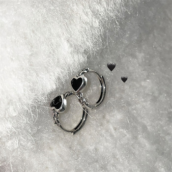 Корейски черни усукани сребърни цветни обеци с обръчи Любовно сърце кръгли обеци за жени Прости готини парти бижута Аксесоари Aros
