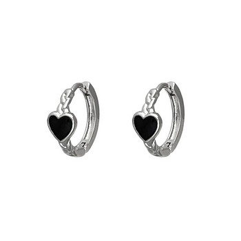 Κορεάτικα μαύρα στριφτά ασημένια σκουλαρίκια με κρίκοι Love Heart Circle σκουλαρίκια για γυναίκες Απλά Cool Αξεσουάρ κοσμημάτων για πάρτι Aros