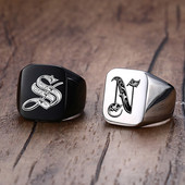 Vnox 18mm stambus žiedas su antspaudu vyrams juodas nerūdijančio plieno graviruotas karališkosios raidės pradinis antspaudo žiedas pagal užsakymą pagamintas papuošalas