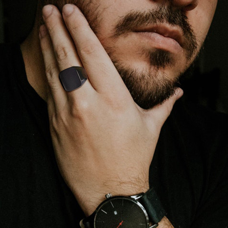 Vnox 18mm stambus žiedas su antspaudu vyrams juodas nerūdijančio plieno graviruotas karališkosios raidės pradinis antspaudo žiedas pagal užsakymą pagamintas papuošalas