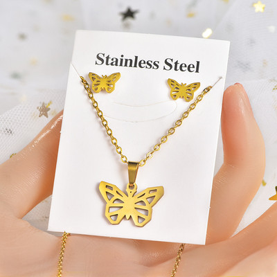 20 rinkinys / partija Madingas prabangus nerūdijančio plieno širdis drugelis pakabukas grandinės karoliai auskarai su smeigtukais moterims vakarėlių madingų papuošalų rinkinys