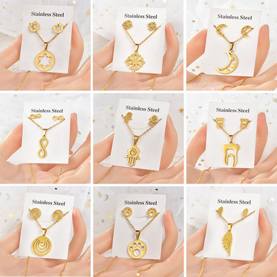 20 rinkinys / partija Madingas prabangus nerūdijančio plieno širdis drugelis pakabukas grandinės karoliai auskarai su smeigtukais moterims vakarėlių madingų papuošalų rinkinys