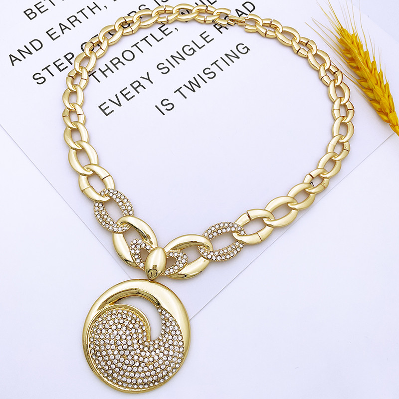 Dubajaus aukso spalvos papuošalų rinkinys moterims apvalių pakabukų karolių auskarų rinkinys juegos de joyas de dubai joyas