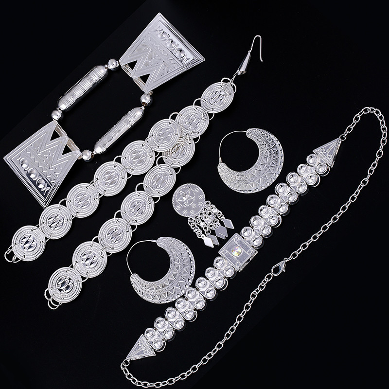 Ethlyn sidabro spalvos / aukso spalvos Eritrėjos vestuvių tradicinių papuošalų rinkiniai Penki vnt. „Choker“ rinkiniai S84